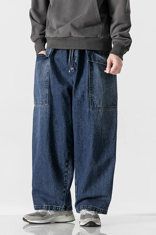 Men's Loose Fit Denim Jeans with Elastic Waist