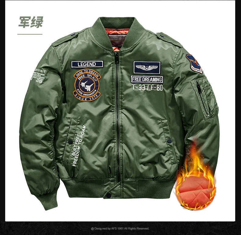 Bomber Jacket Men Thick Warm Jacket Men Military Aviator Pilot Coat
