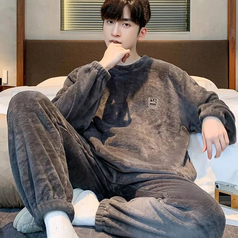 Sleepwear Pajamas for Men Winter Couple for Sleeping Warm Coral Fleece Set Spring Autumn Fleece Plus-size Youth Home Wear