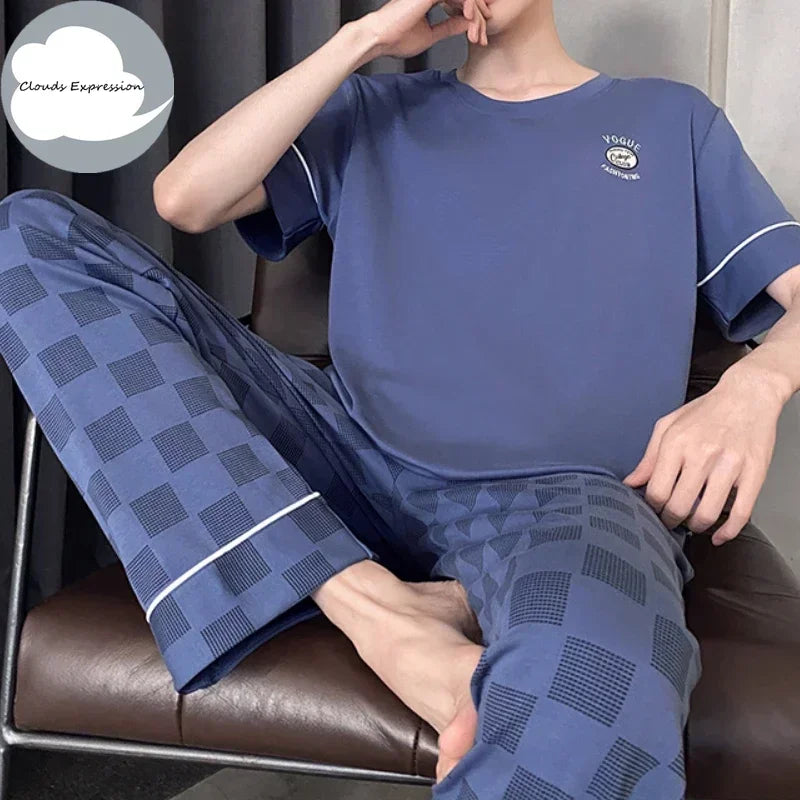 Summer Knitted Mens Casual Pyjamas Set