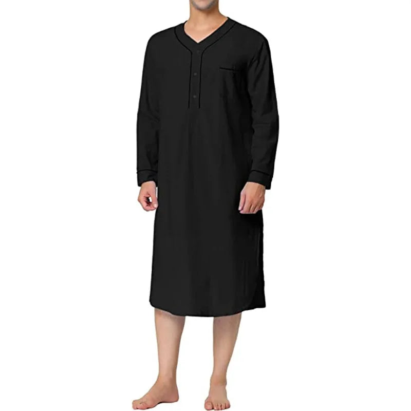 S-3XL New Men's Sleep Tops Cotton Long Sleeve V-neck Loose Pajamas Leisure Nightgown Mens Nightshirts Male Sleepwear Loungewear