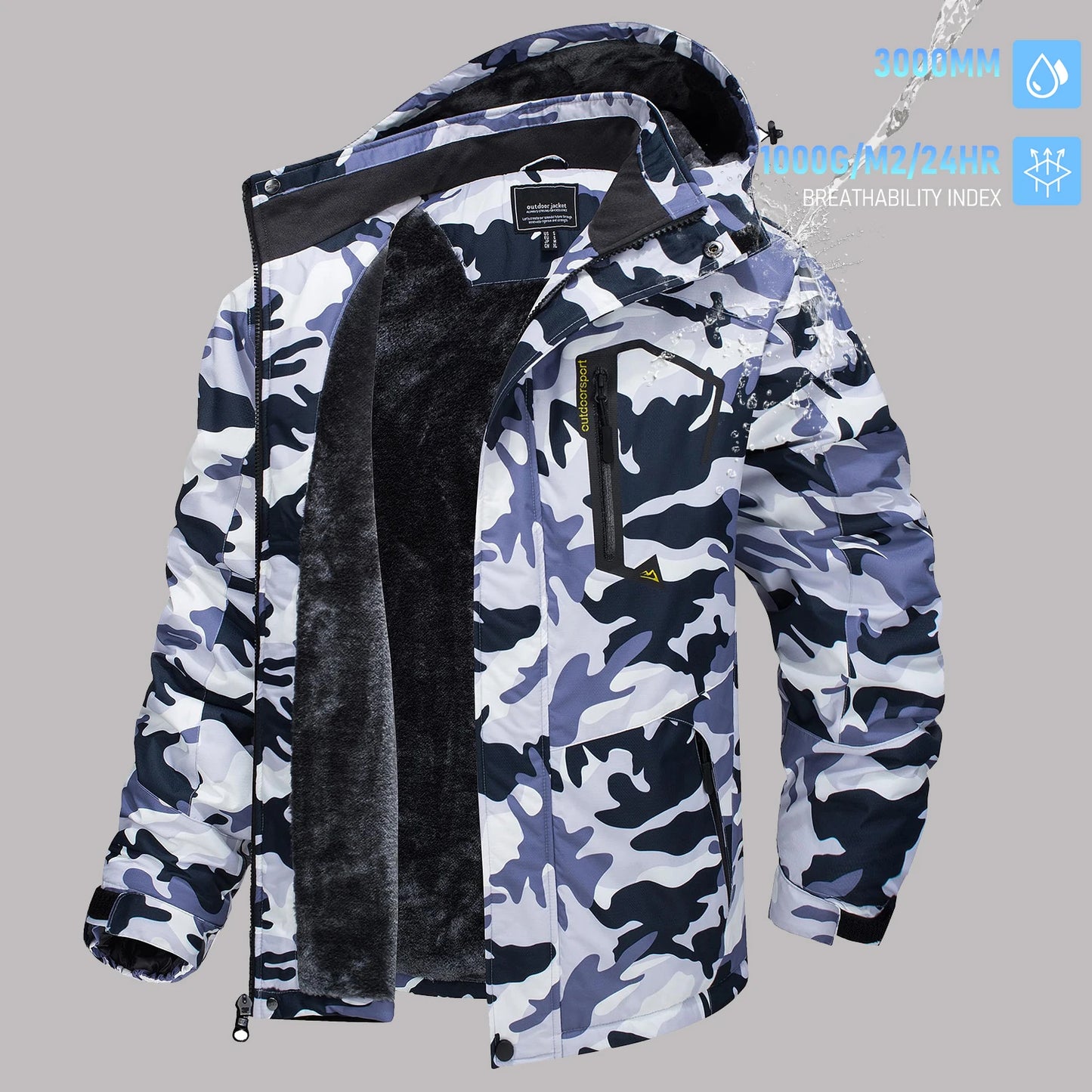 TACVASEN Men's Winter Ski Jackets Waterproof Fleece Coats Insulated Thermal Snowboard Jacket Parka Raincoat with Hood Man Parka