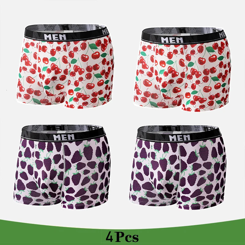 Men's Boxer Shorts 4Pcs Polyester Printed Underwear