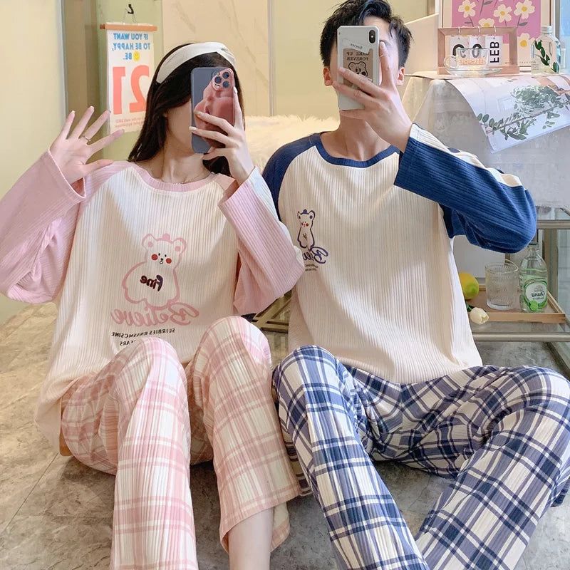 Cotton Korean Men Pajama Set Sleepwear