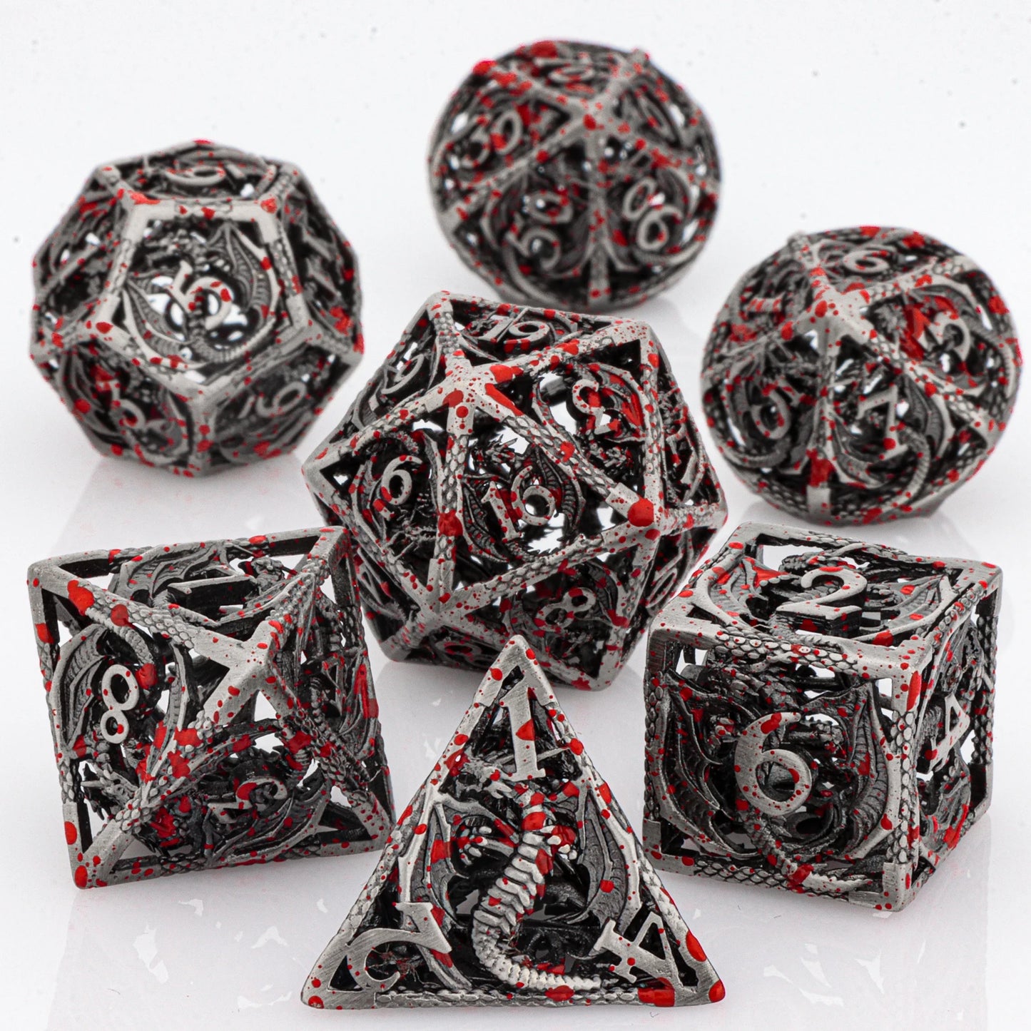 GSF Polyhedral Metal Dragon D&D Dice Set for Dungeons and Dragons Hollow Metal Dice