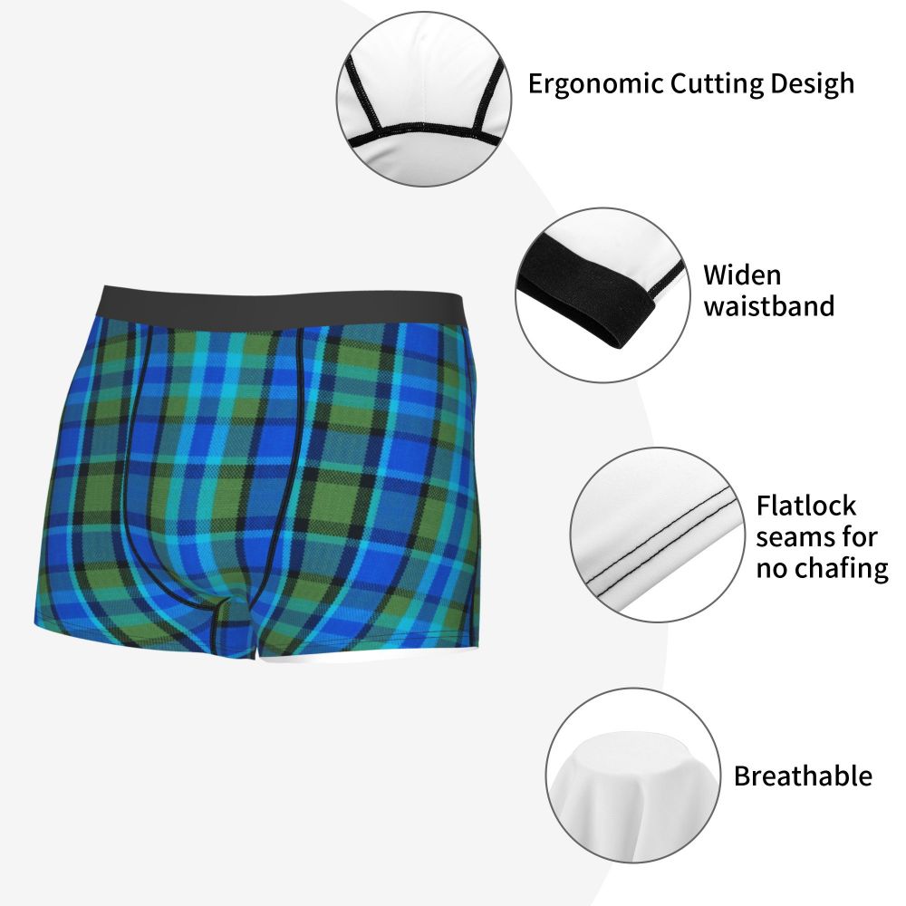Black Watch Tartan Boxer Shorts for Men in Lycra and Polyester