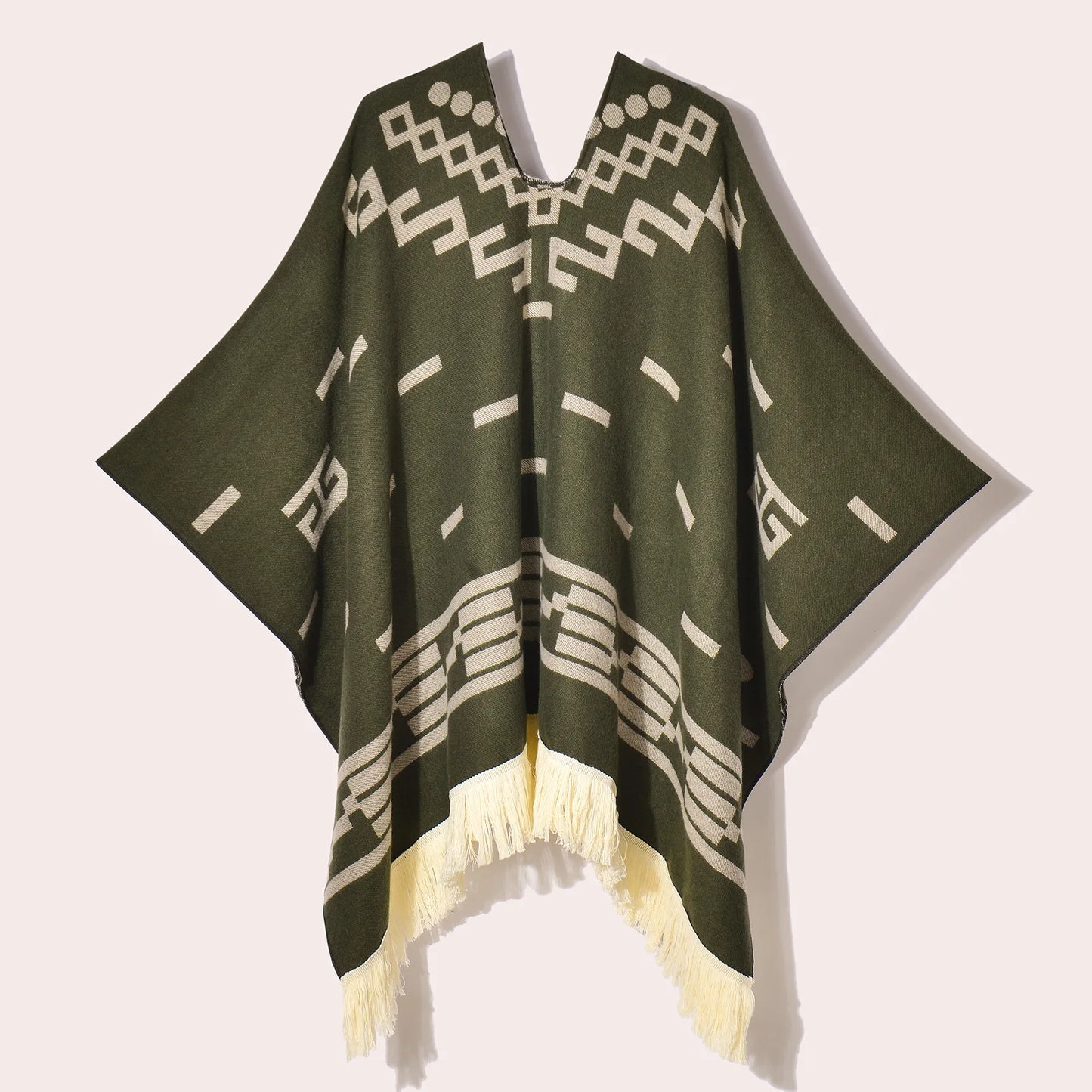 Men's Knitted Fringed Cape Pullover Shawl for Winter