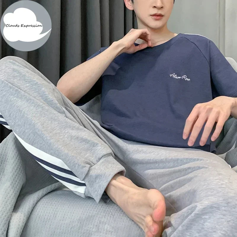 Summer Knitted Mens Casual Pyjamas Set
