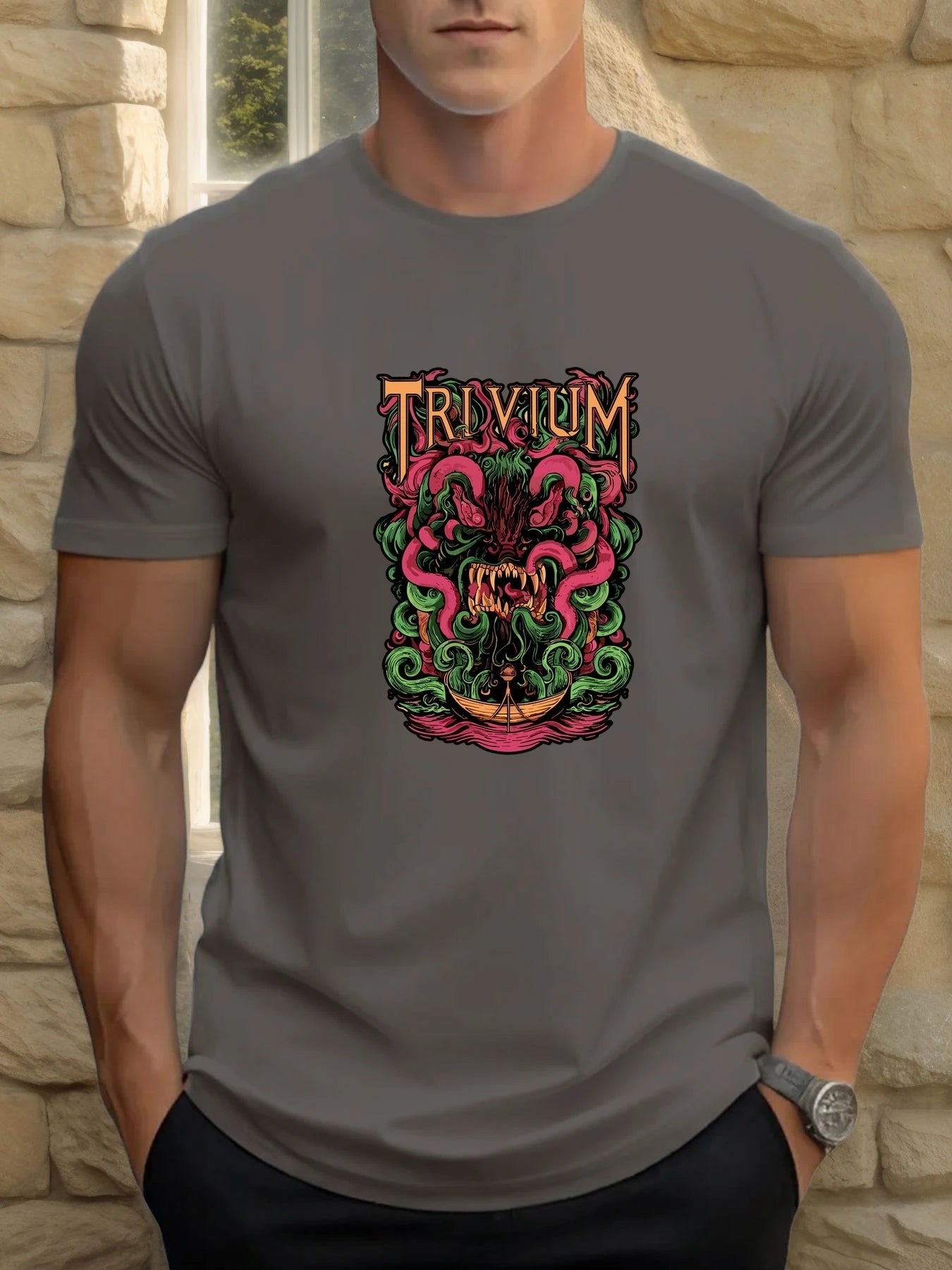 T Shirts For Men TRIVIA Monster 100% Cotton Graphic Printing Summer Round Neck T-Shirt Casual Breathable Street Style Daily Top