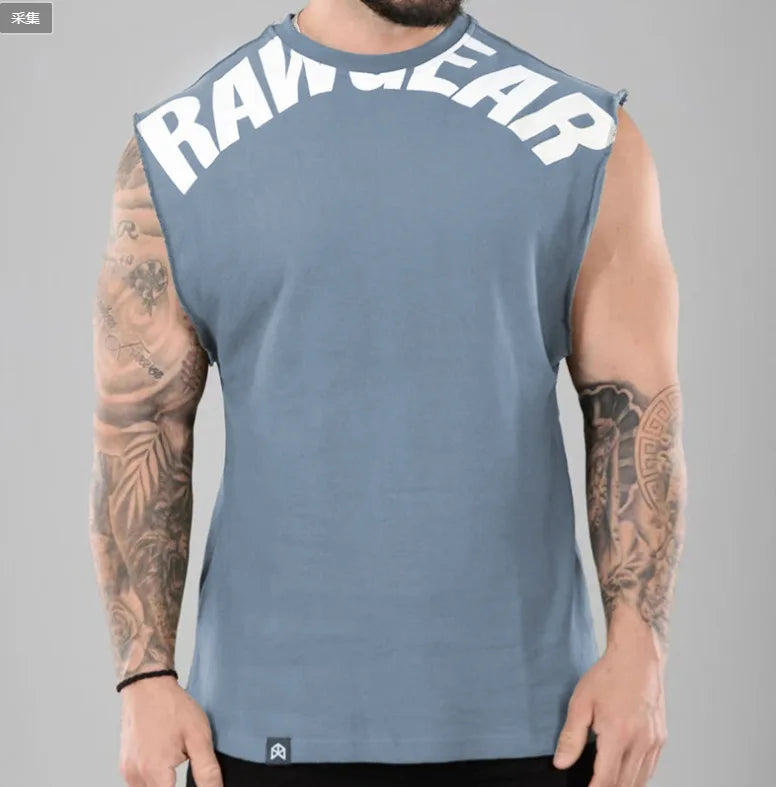 Men's Summer Cotton Tank Top Muscle Gym Fitness Workout Sleeveless Shirts O-Neck Vest Casual Sports Tops Male Trendy Breathable