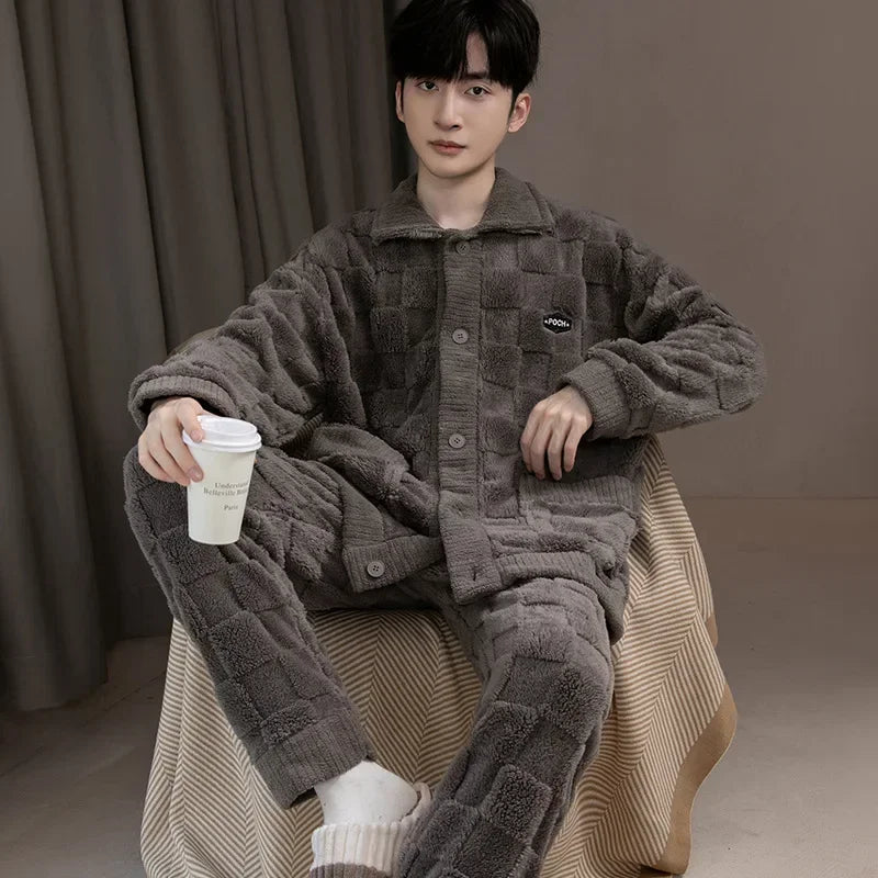 Men's Fleece-Lined Pajamas in Dark Gray