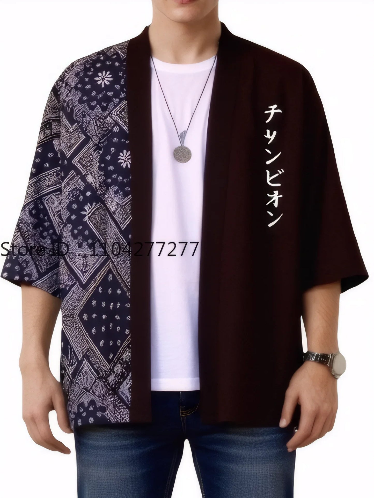 Men's Japanese Letter Print Kimono Cardigan