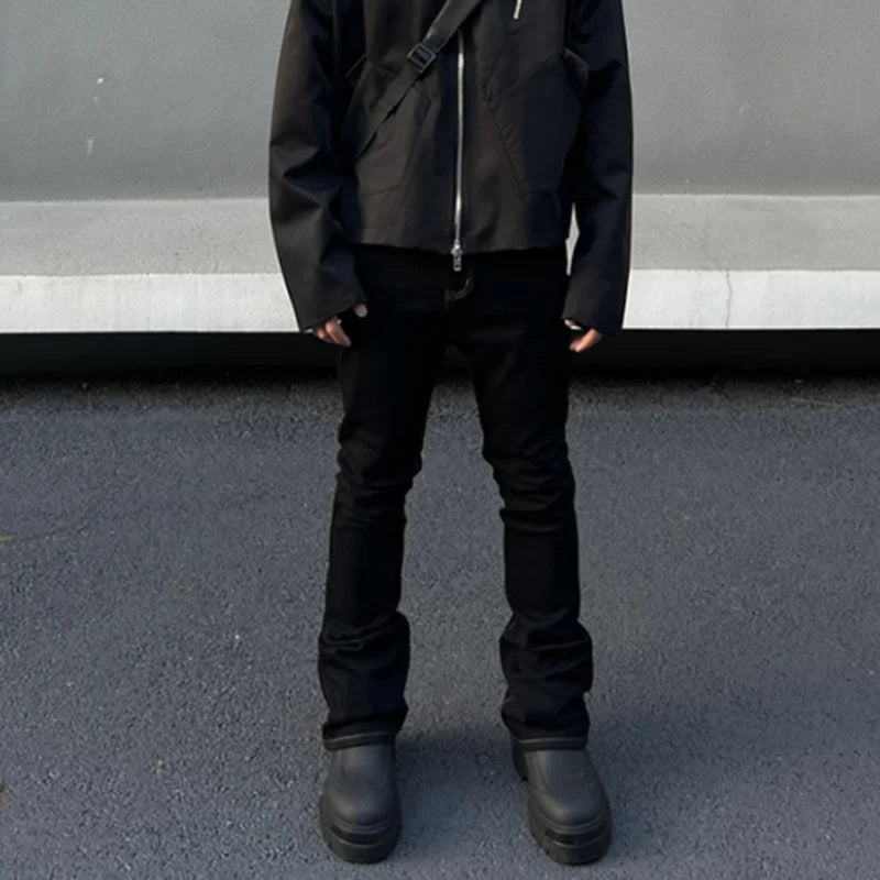 Casual Slim Fit Black Denim Bell Bottom Jeans for Men