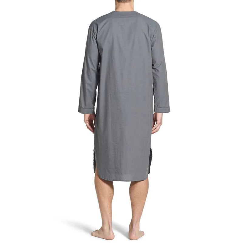 S-3XL New Men's Sleep Tops Cotton Long Sleeve V-neck Loose Pajamas Leisure Nightgown Mens Nightshirts Male Sleepwear Loungewear