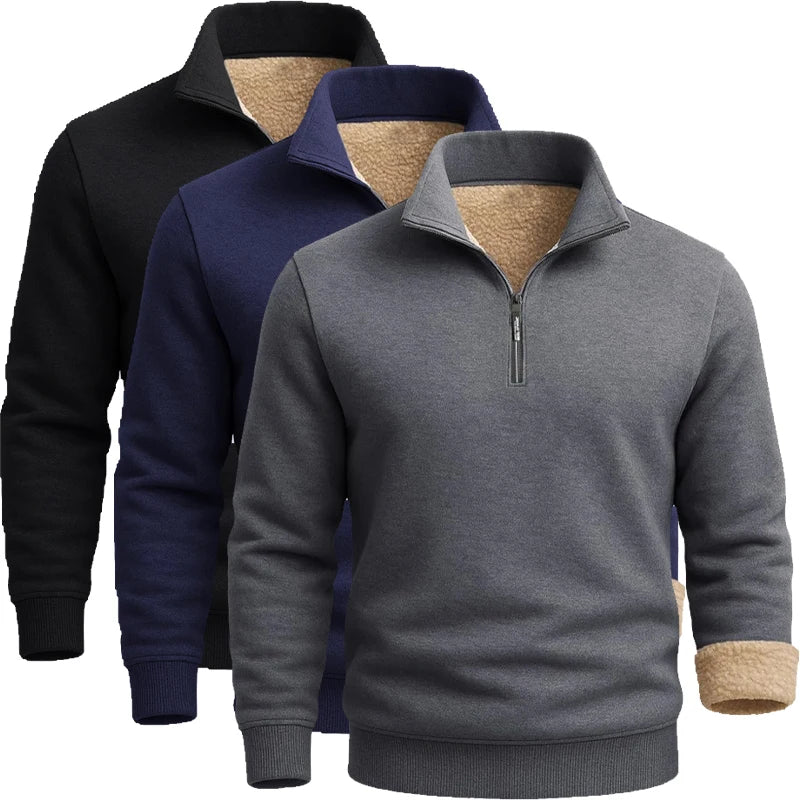 Men's Thick Pullover Sherpa T-Shirt with Zipper Closure