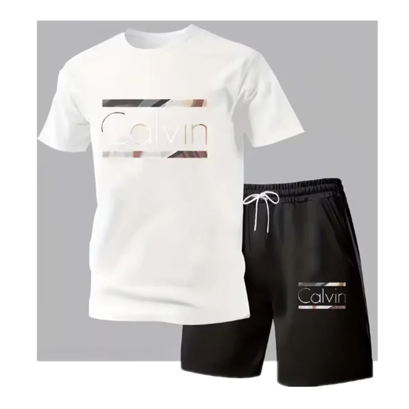 Men's Casual 3D Letter Print T-Shirt and Shorts Set