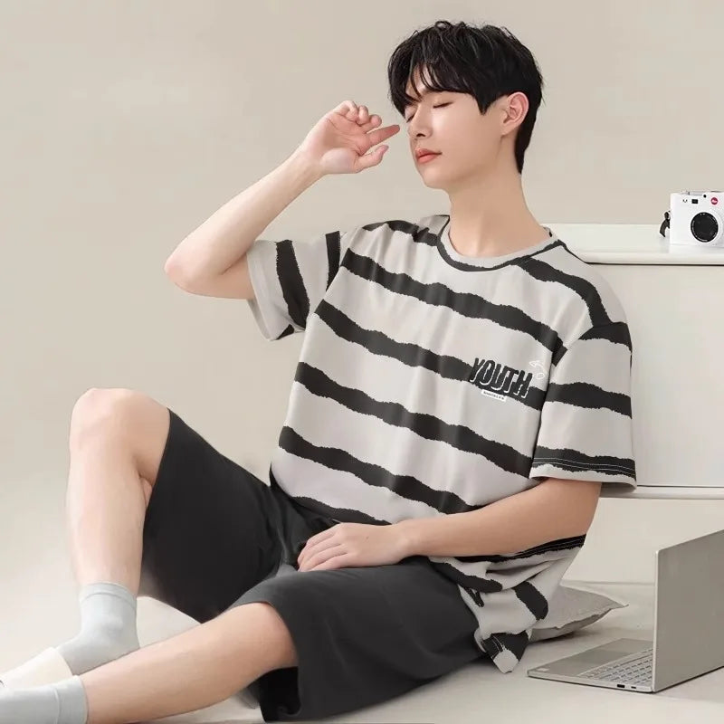 Summer Cotton Pyjamas Casual Pajamas Sleep Tops Shorts For Men Lovely Panda Print Pajama Sets Comfortable Cool Sleepwear 2022