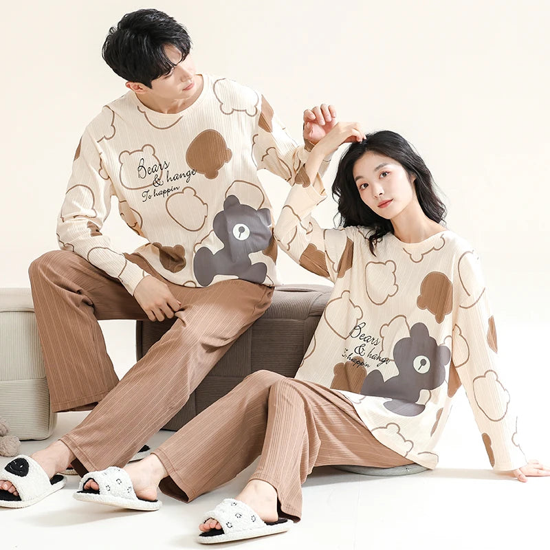 Spring Couples Sleepwear for Women Man Cotton pajama sets Sleep Tops Trousers Home clothes pijama conjuntos de pijama hombre