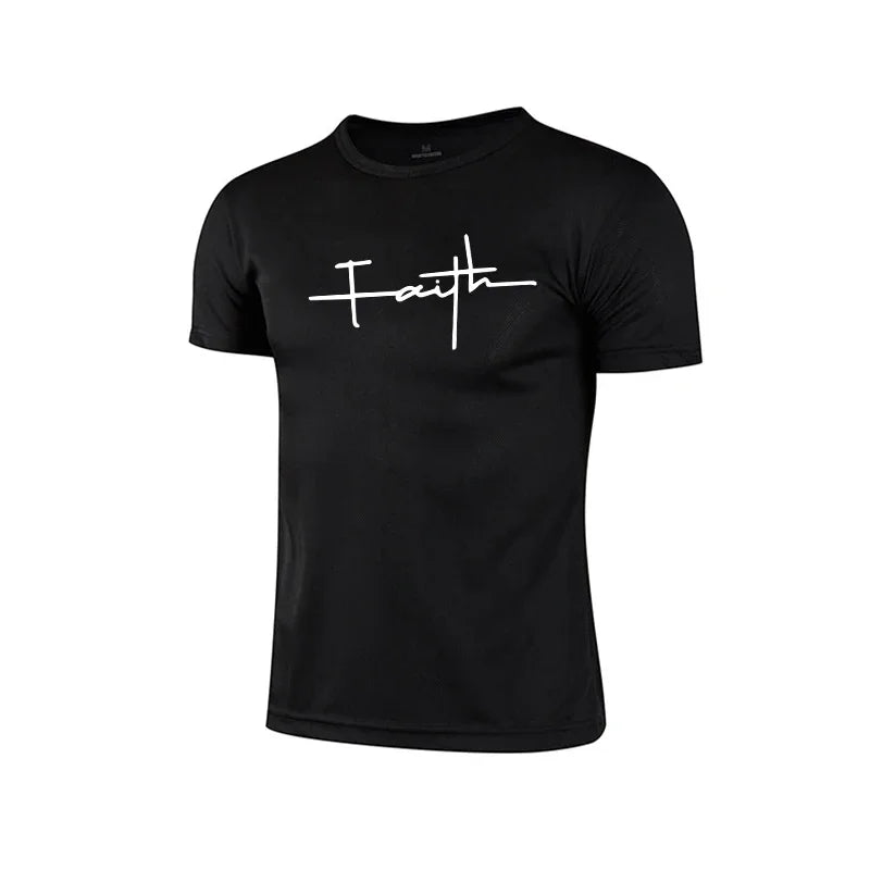 Mens T-shirt Print Casual Exercise Tops Outdoor Jogging Marathon Clothing 2026 Summer Quick-Drying Mesh Tees Cycling Sportswear