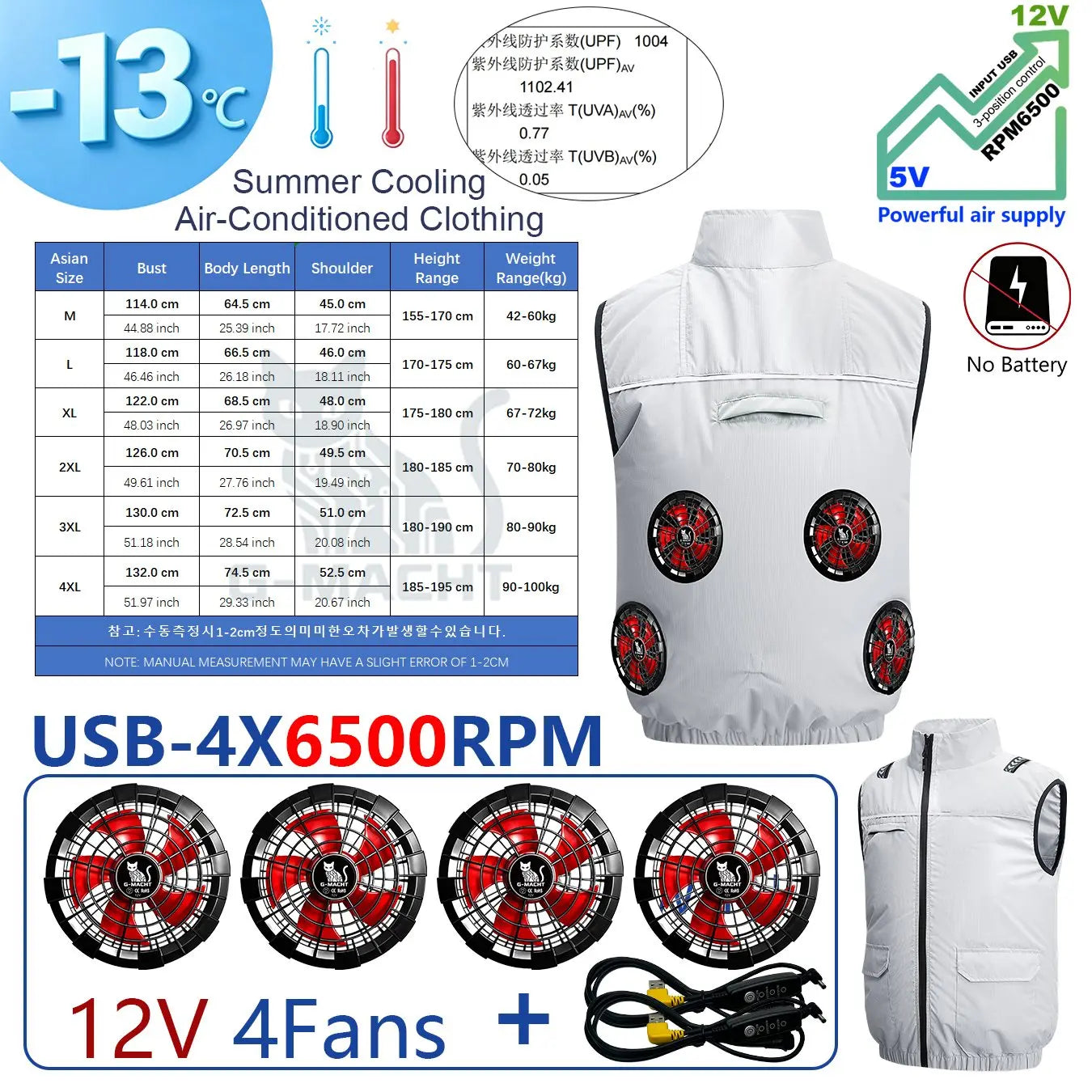 G-MACHT USB 12V/5V Cooling Vest for Men and Women