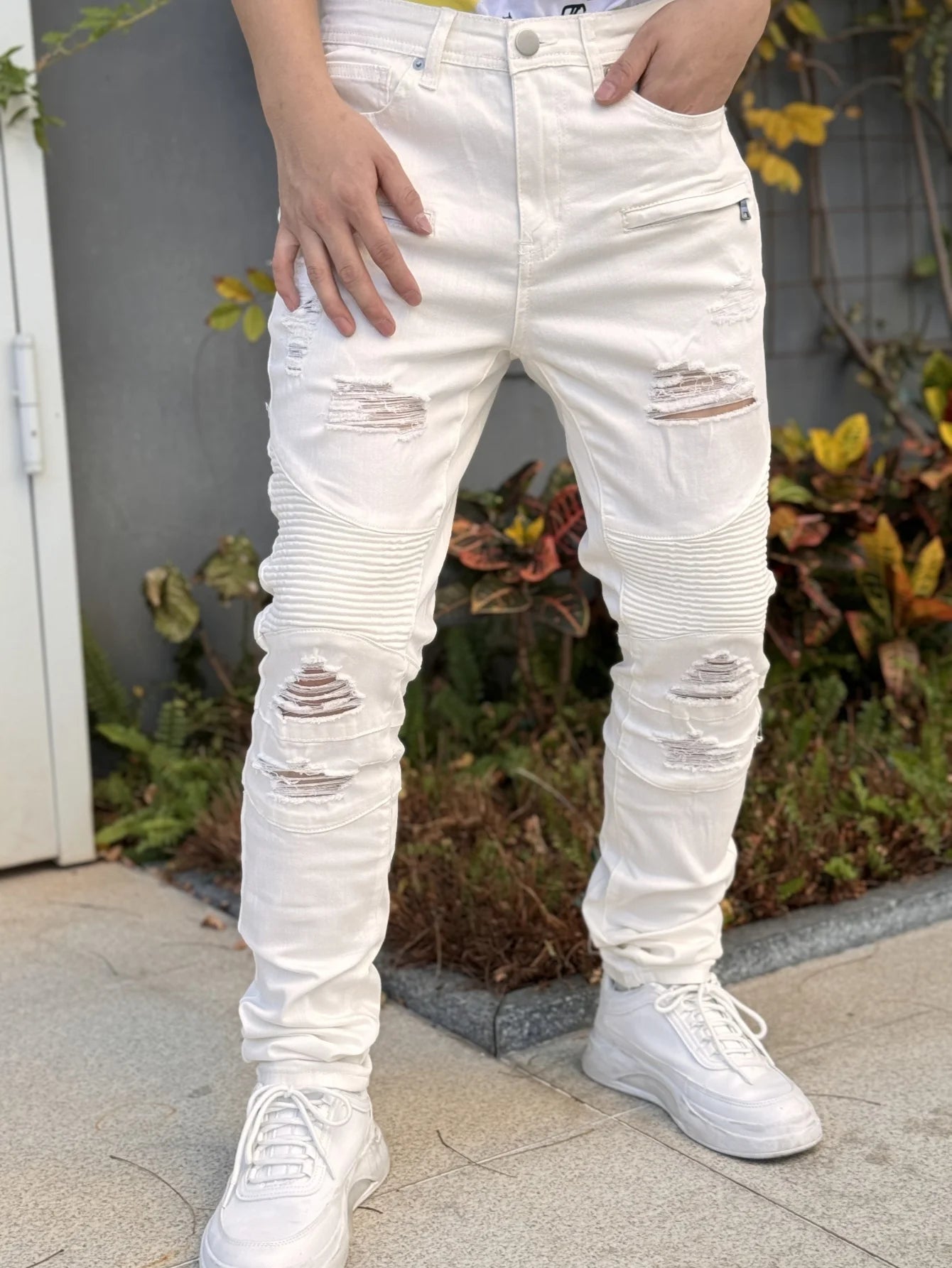 Men's Slim Fit Jeans in White Cotton Blend