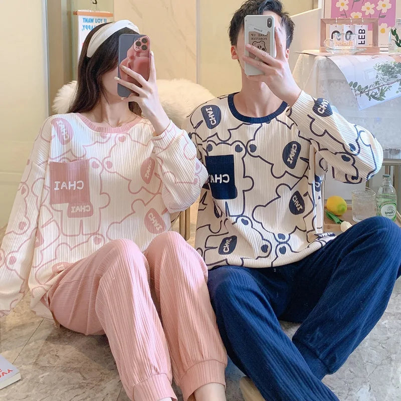 Cotton Korean Men Pajama Set Sleepwear