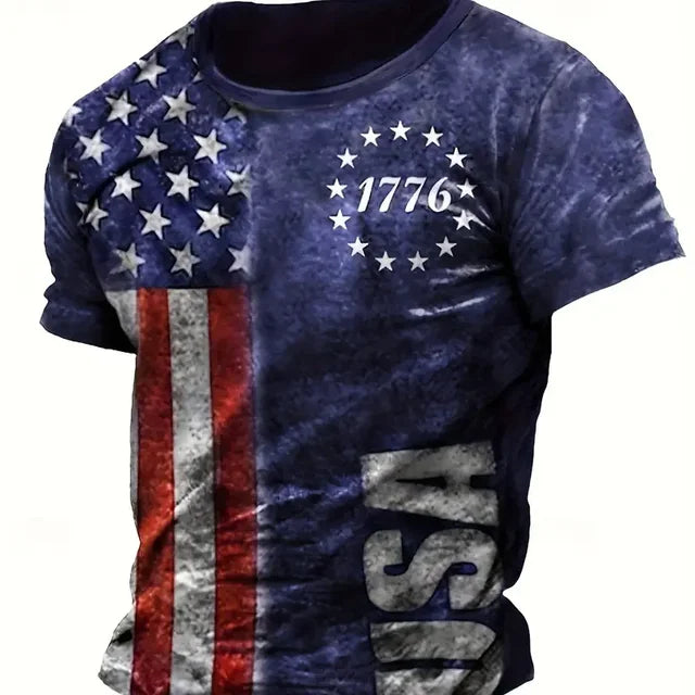 Summer Men T Shirts American Flag 3D Printed Harajuku Round Neck Tee Shirt