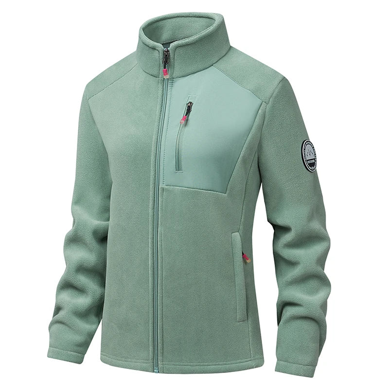 Unisex Outdoor Fleece Jacket Men  Warm Slim-Fit  Zip-Up Front Solid Color Jacket