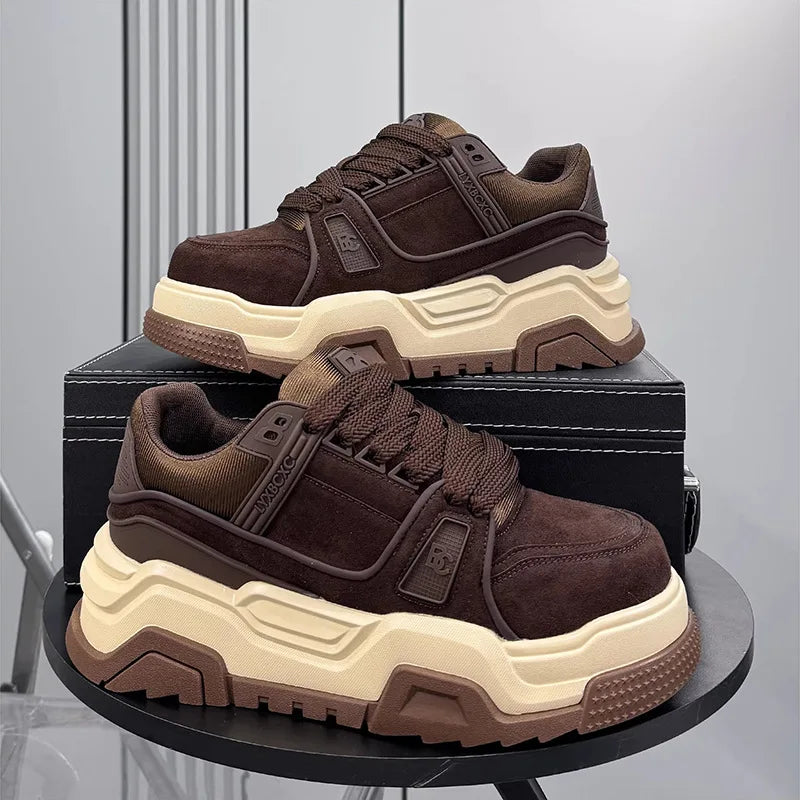 Men's Leather Casual Sneakers with Lace-Up Closure