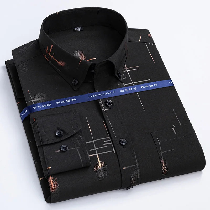 Men's Non-iron Plaid Dress Shirt for Spring and Autumn