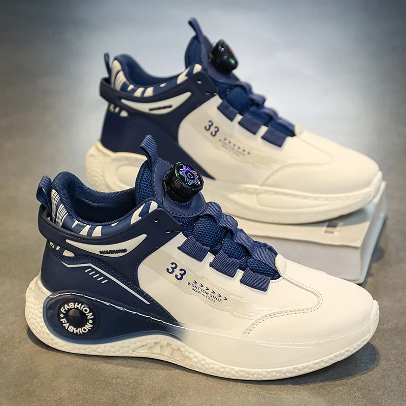 Men's Casual Sneakers with Rotating Buckle and Non-Slip Lace-Up