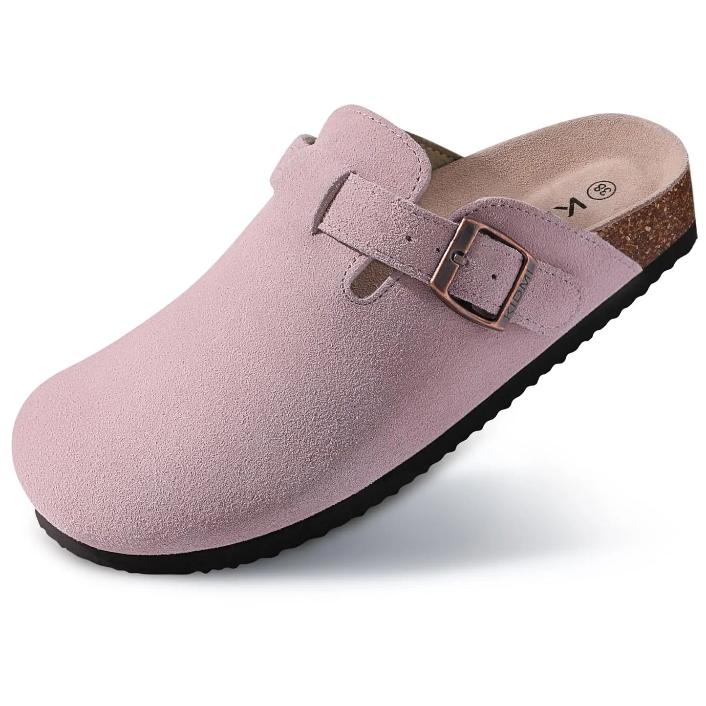 Asgard Women Cow Suede Clogs with Cork Sole and Buckle