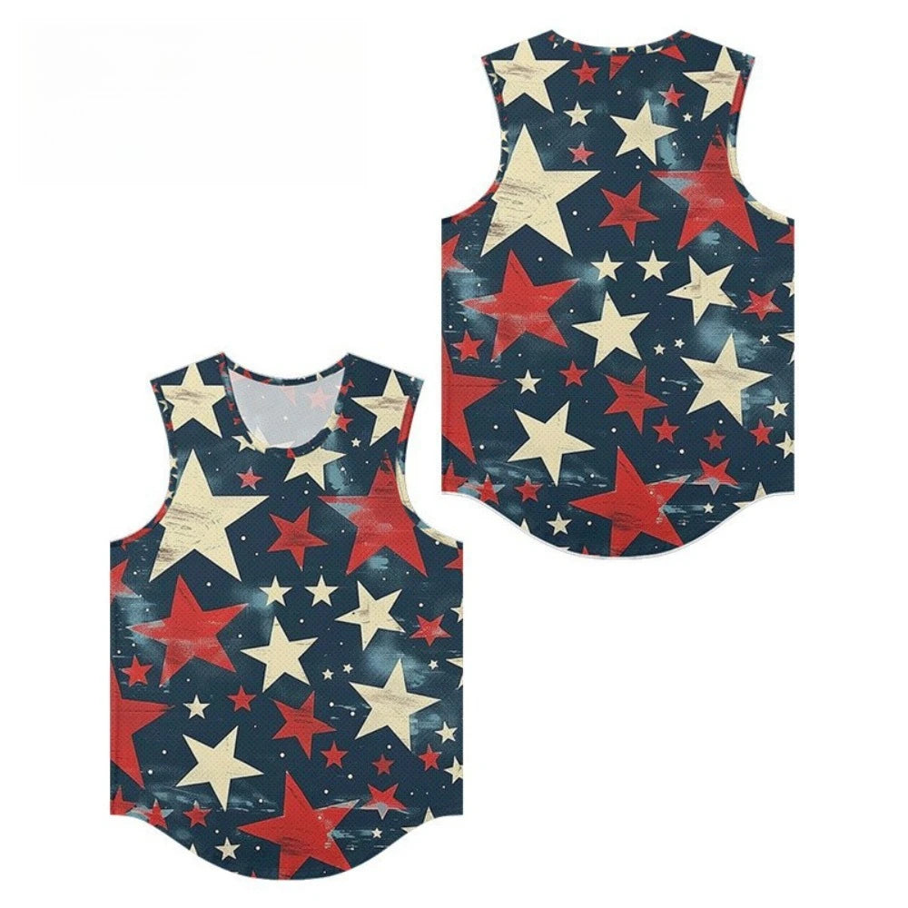 Mens Tank Top Vests Stars Sharks Printed Trendy Breathable Beachwear Essential Sleeveless Loose Summer Sports Oversize Clothing