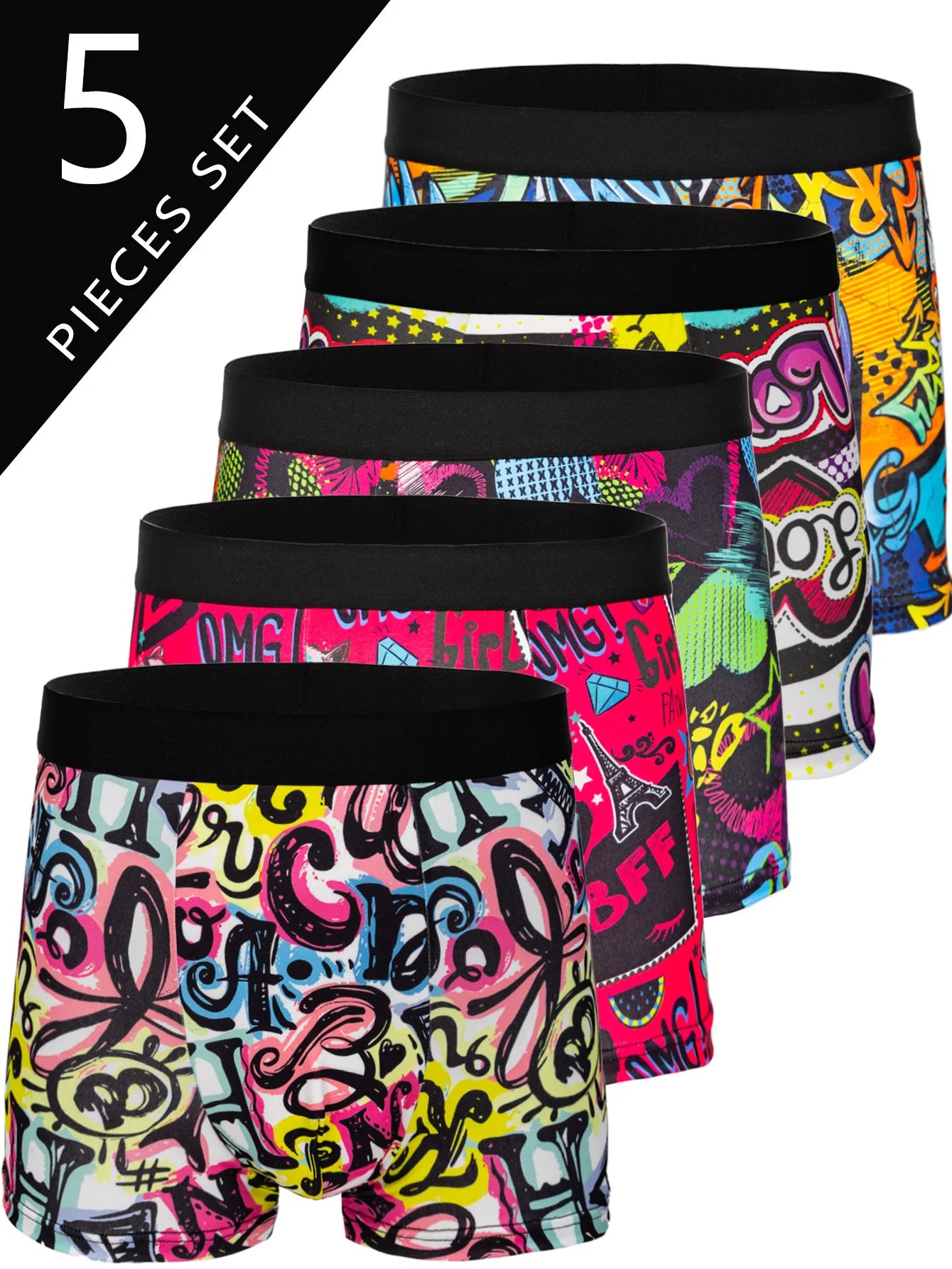 Men's Boxer Shorts 5-Pack Polyester Print