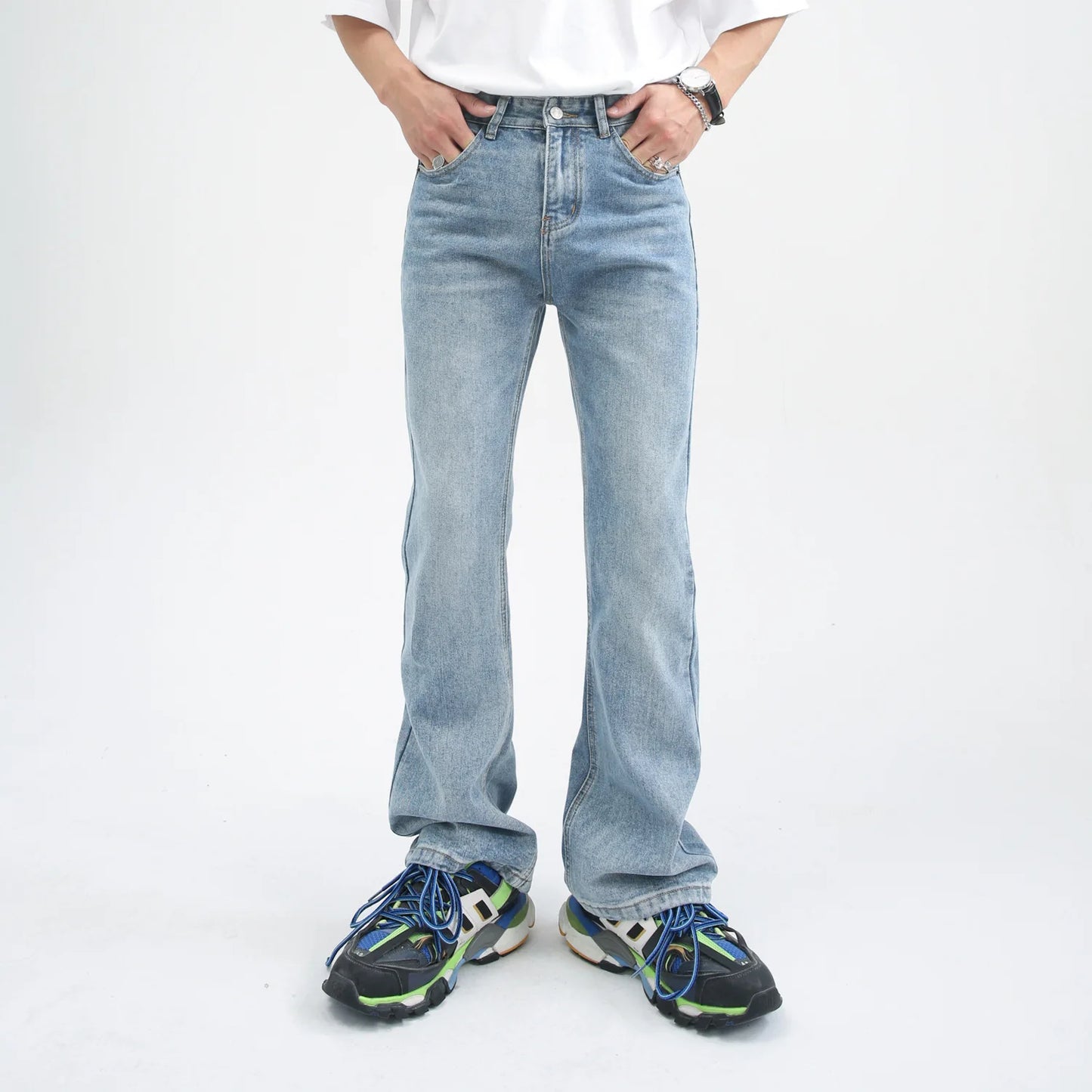 Mens Boot Cut Jeans Slim Fit Blue Black Denim Pants