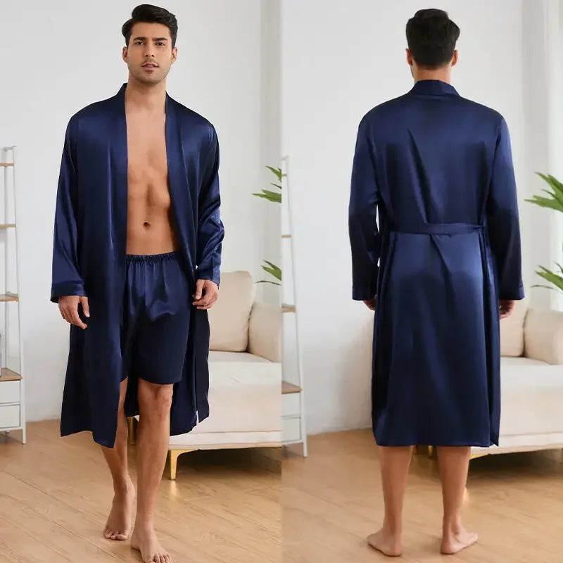Men's Satin Kimono Bathrobe Set
