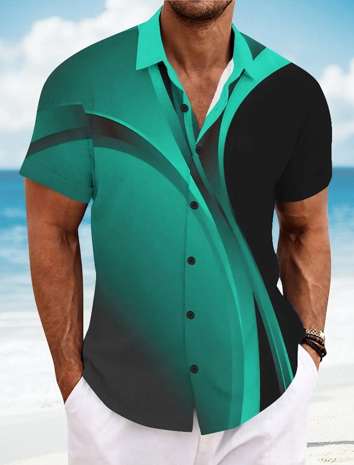 Men's Short Sleeve Geometric Plaid Hawaiian Shirt