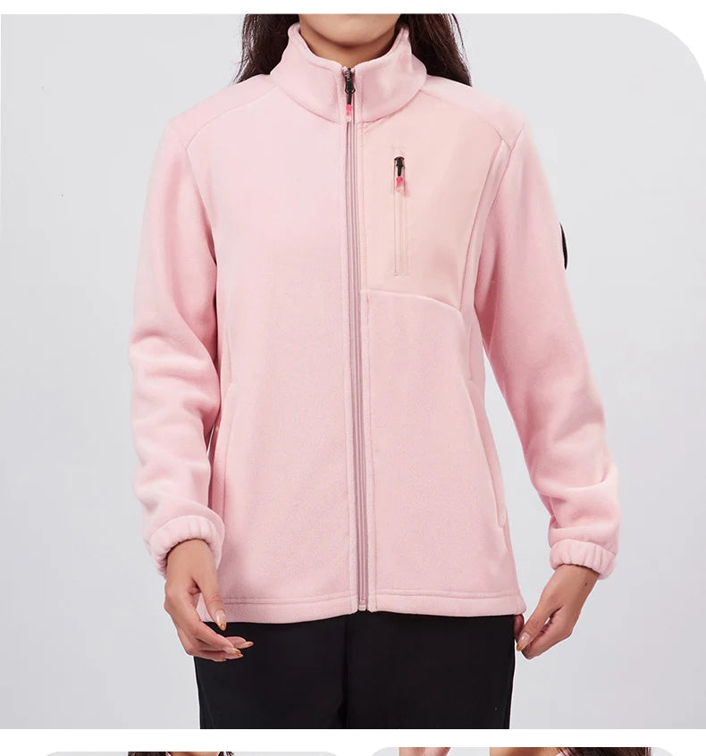 Unisex Outdoor Fleece Jacket Men  Warm Slim-Fit  Zip-Up Front Solid Color Jacket