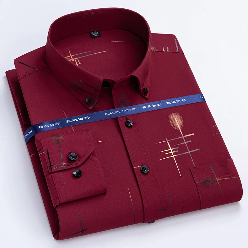 Men's Non-iron Plaid Dress Shirt for Spring and Autumn
