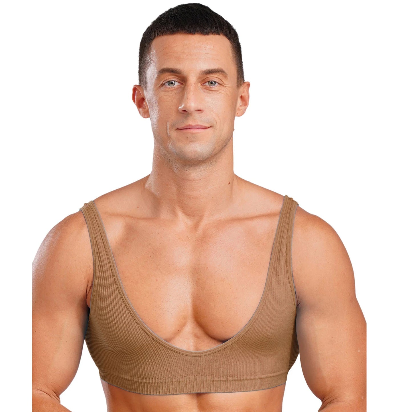Mens Stretchy Muscle Tanks Top Deep V Neck Clubwear Sleeveless Ribbed Cropped Tops Male Gym Bodybuilding Fitness Sports Bra Vest