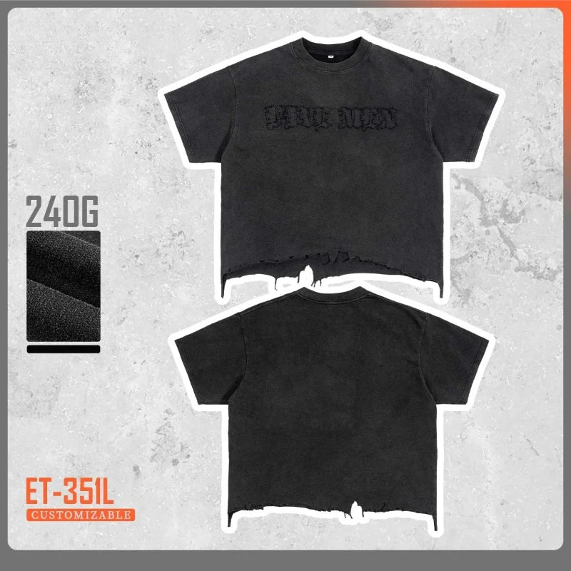 Mens T Shirt Premium Cotton Washed Boxy Fit Vintage Distressed Streetwear Tee Harajuku Unisex Loose Fit Casual Fashion Trend New