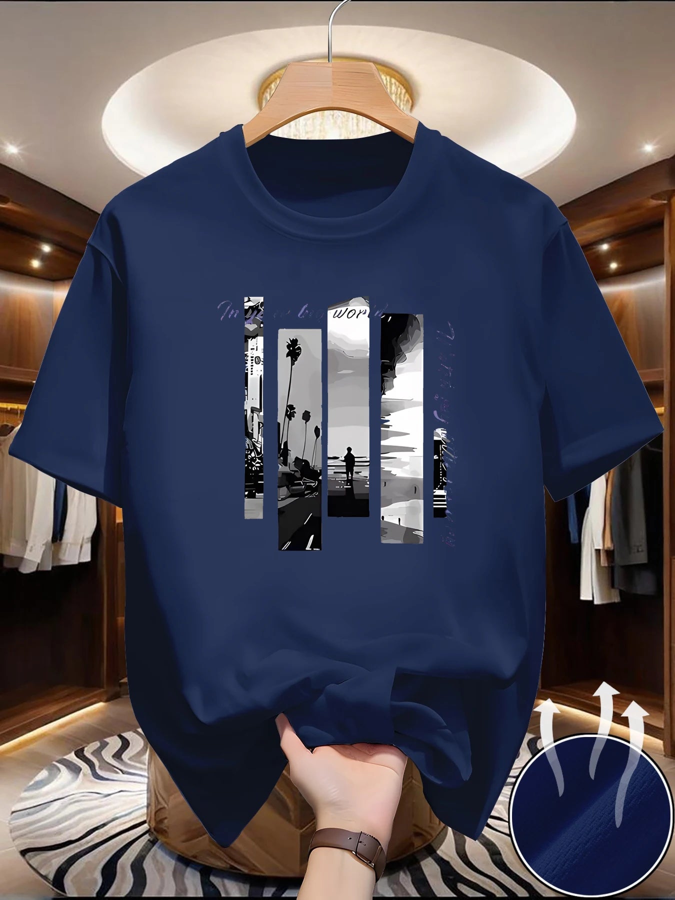 Men's summer T-shirt - Comfortable, sporty, loose-fitting, fashionable with scenic print, round-neck short-sleeved top
