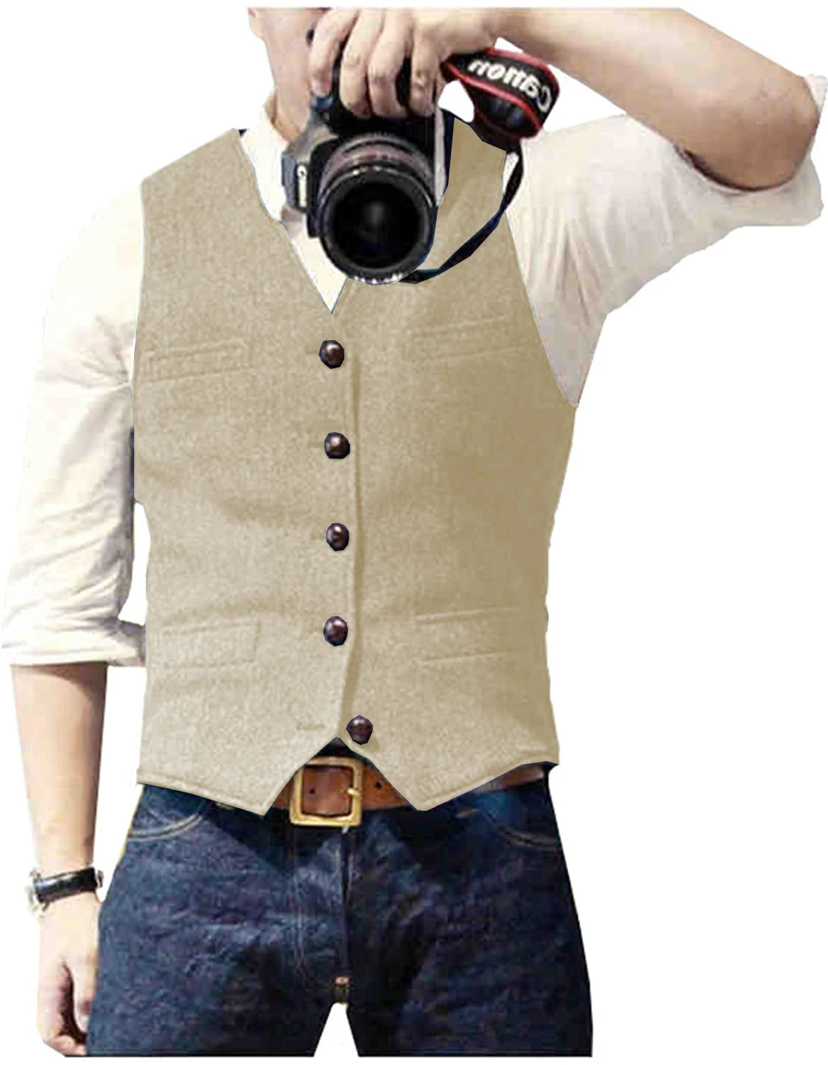 Men's Herringbone Tweed V Neck Slim Fit Vest for Weddings