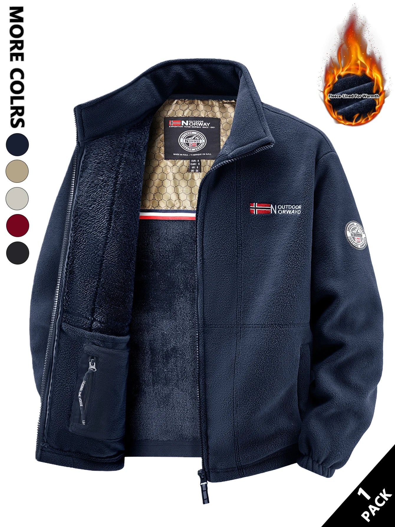 Men's Fleece Jacket, Soft and Skin-Friendly, Heat-Retaining and Wind-Resistant