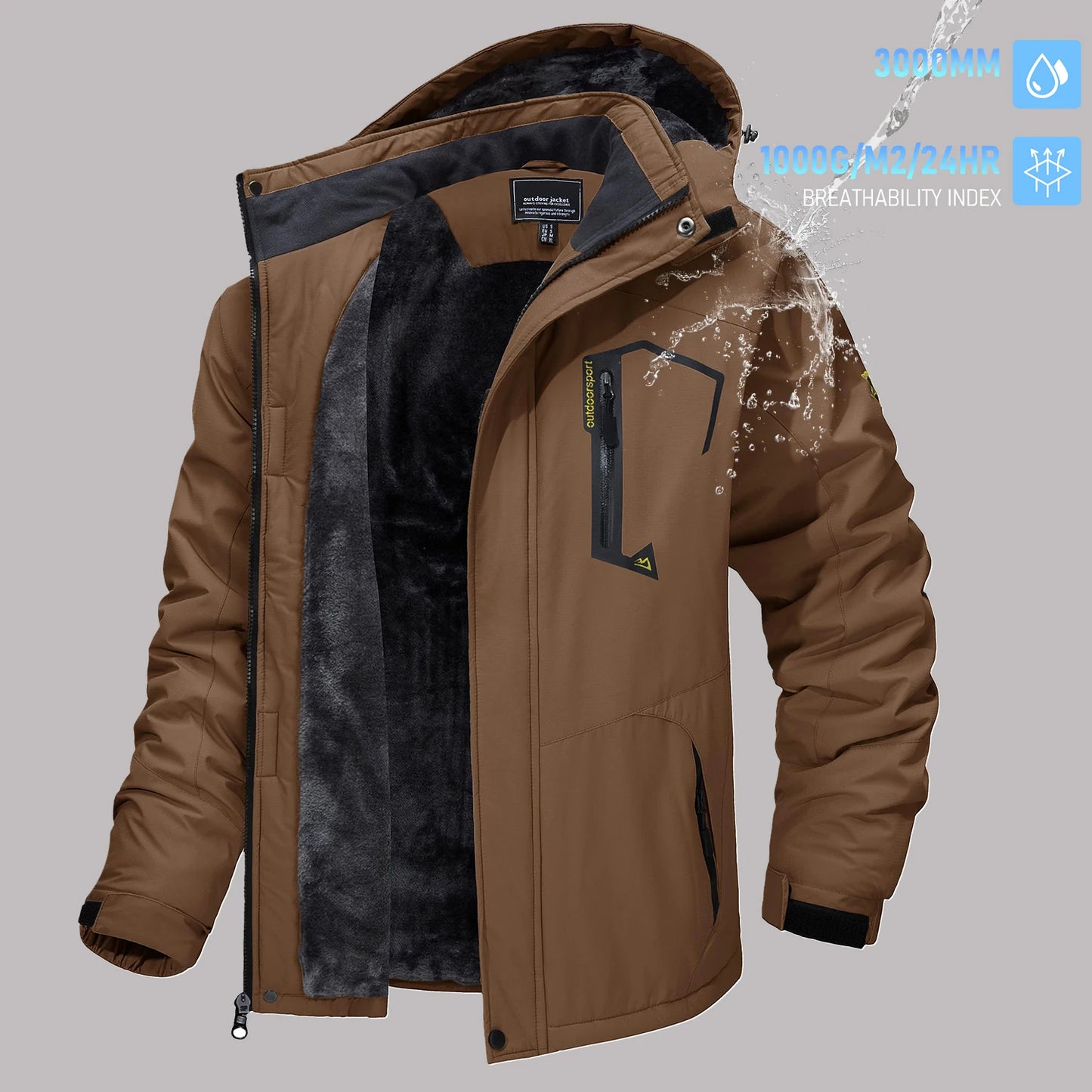 TACVASEN Men's Winter Ski Jackets Waterproof Fleece Coats Insulated Thermal Snowboard Jacket Parka Raincoat with Hood Man Parka