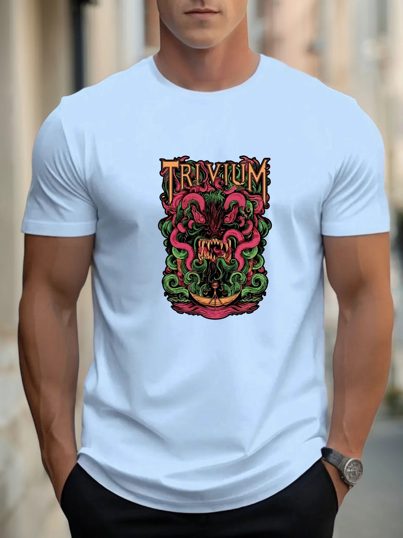 T Shirts For Men TRIVIA Monster 100% Cotton Graphic Printing Summer Round Neck T-Shirt Casual Breathable Street Style Daily Top