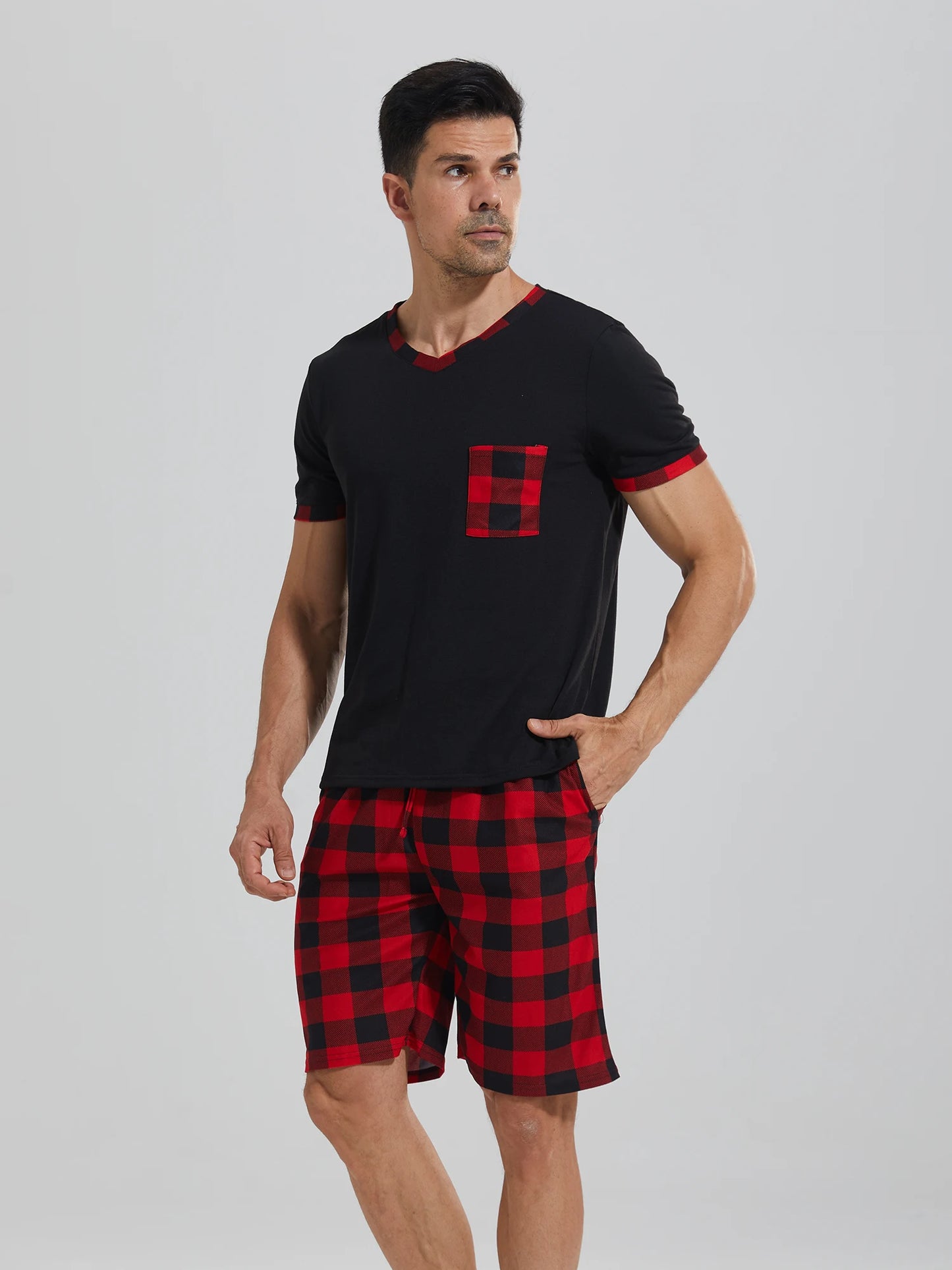 Men's Plaid Short Sleeve Pajama Set