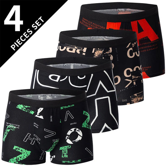 4/5 Piece MEN'S FASHION Printed Underwear Breathable Boxers for Teenagers Up to 6XL.
