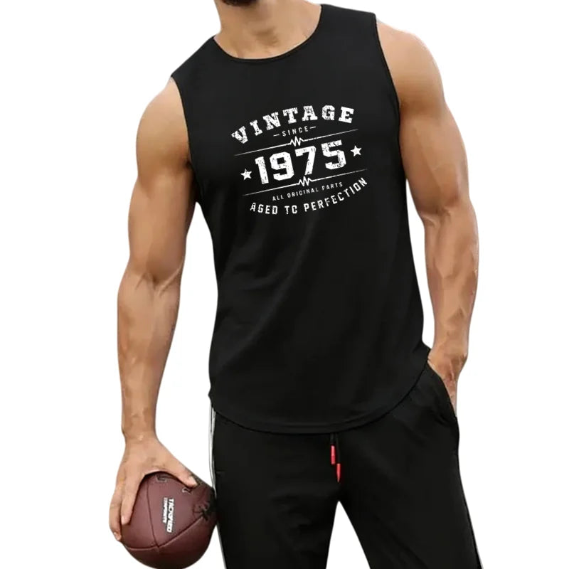 European Mens Summer Vest Print Round Neck Breathable Mesh Workout Top for Running Gym Fitness Athletic Sleeveless Clothing