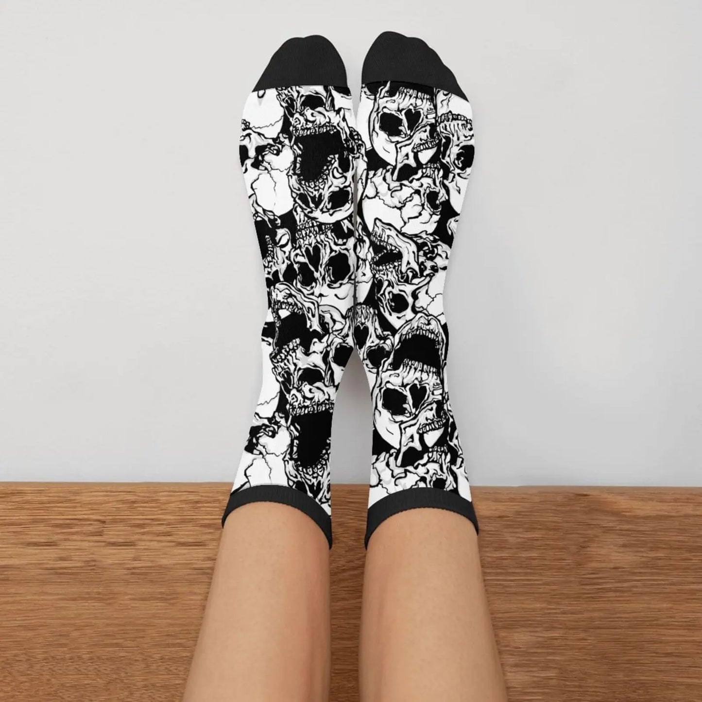 Black And White Skulls Casual Funny Funky Novelty Fashion Socks For Men Women Print